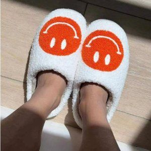 Blood Orange Smiley Face Slippers with Soles